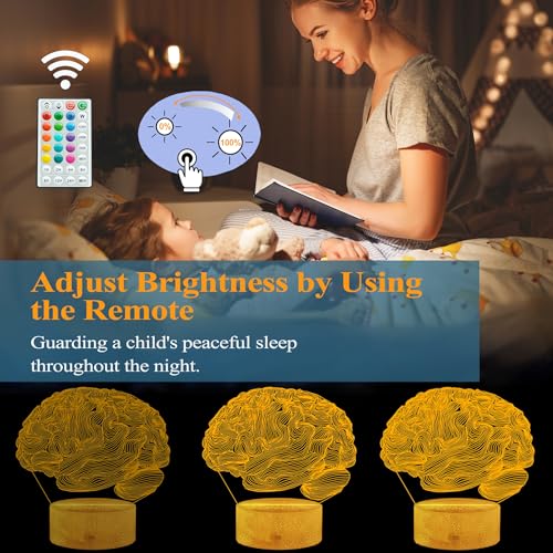 Neurology Gifts, 3D Brain Illusion Lamp, Night Light with16 Colors Changing, Remote Control, Timer, Dimmable, Kids Room Decoration, Xmas Brain Model Gifts - color: Brain