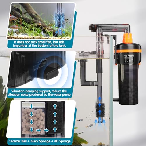 hygger External Hang-On-Back Canister Aquarium Filter,Quiet Fish Tank Filter with 3-Stage Filtration,Anti-Dry Burn Motor,Adjustable Flow,Oil Skimmer,Duckbill Nozzle,Shower Spray Bar (8W,40-60 Gal) - size: 8W,40 - 60 Gal