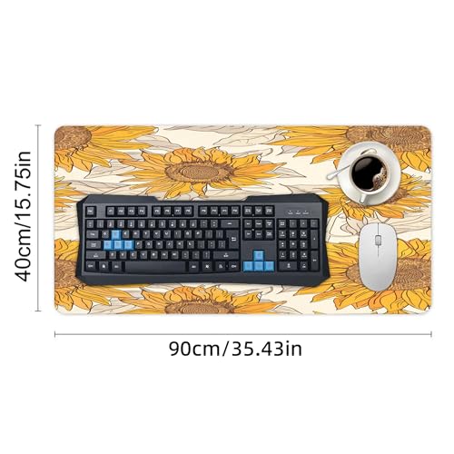 XXL Gaming Mouse Pad Sunflower Vintage Floral Flower XXL Gaming Mouse Pad Large Desk Mat Protector for Desktop, Anti-Slip Rubber Extended Computer Keyboard Mat Writing Pad, 15.7 * 35.4 in,B-1476 - color: B-1476, size: 15.7*35.4 In