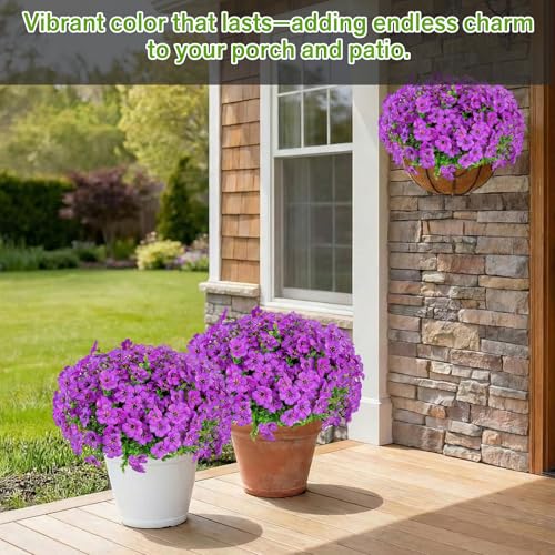 Artificial Flowers Fake Plants for Outdoors Spring Decoration, 13Bundles Silk Realistic UV Resistant Faux Flowers for Outside Planter Porch Yard Patio Garden Home Indoor, Purple - color: Purple, size: Artificial Flowers(13 Pcs)