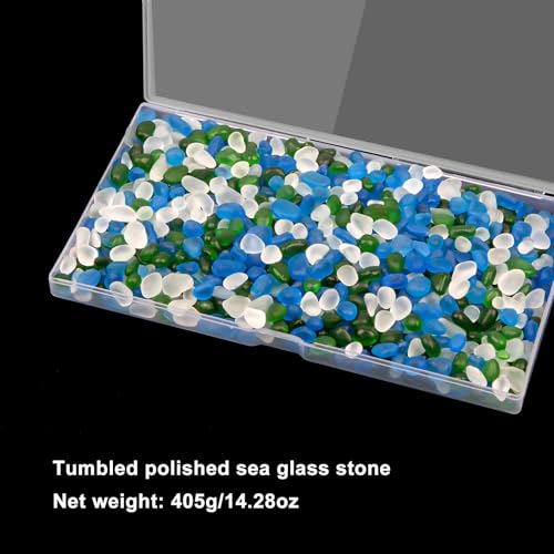 QEQEKAKA Sea Glass Stones for Crafts About 1LB (405g/14.28oz) Glass Pebbles Gemstones Bulk for Beaching Wedding DIY Decoration Aquarium Turtle Tank Vase Filler - color: White Green Blue, size: 1LB (405g/14.28oz)