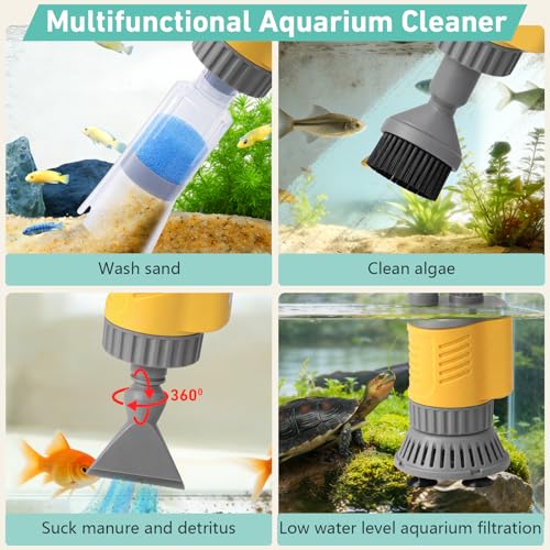 Dirvin Aquarium Vacuum Gravel Cleaner, 8 in 1 Removable 20W Fish Tank Cleaner Gravel Vacuum for Aquarium, Strong Suction for Change Water Wash Sand Clean Algae Water Circulation
