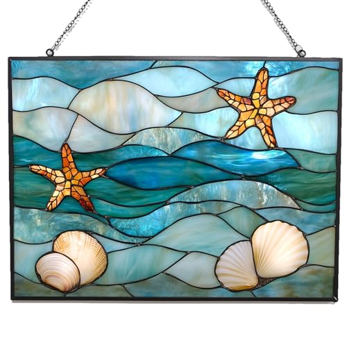 Rectangle Abstract Ocean Waves Stained Glass Sun Catcher, Wall Hanging Colored Decor Room Outdoor Window Decor, Halloween, Christmas Hanging Ornament Mother Day - color: Abstract Ocean Waves 3, size: 9.4x7.1 IN