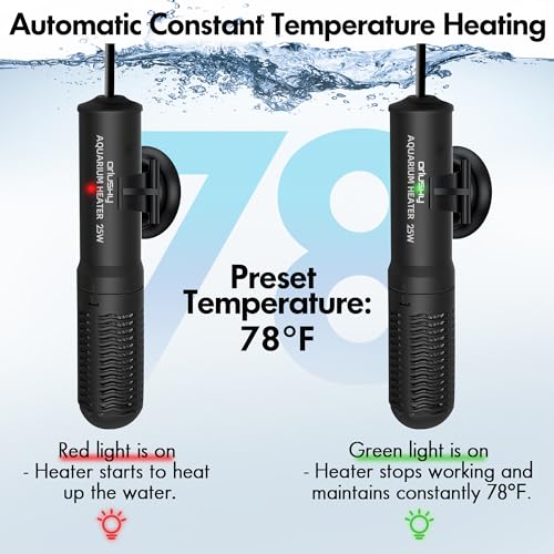 25W Small Submersible Aquarium Heater, Constant Temperature Betta Fish Tank Heater of 78℉for 1-6 Gallons Freshwater & Saltwater Tanks - size: 25W