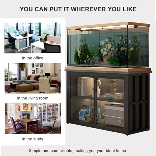 20 - 50 Gallon Fish Tank Stand, Metal Frame Aquarium Stand with Cabinet for Accessories Storage, Reptile Turtle Tank Stand for Home Office Black + Gray + Black 50x30×80cm - color: Black + Gray + Black, size: 50x30×80cm