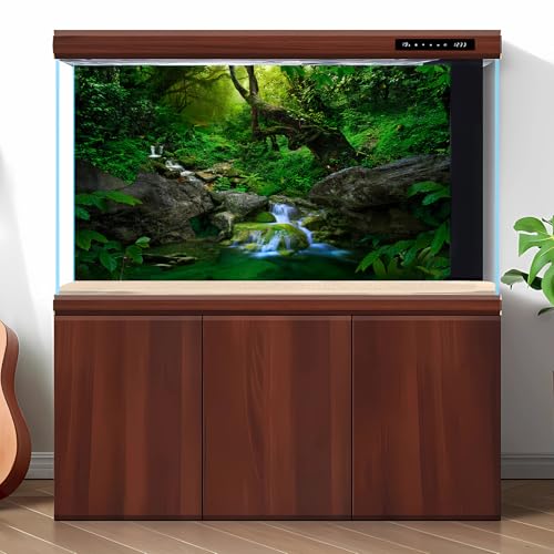 Jungle Forest Aquarium Background Rainforest Waterfall Fish Tank Background Stream Rock Glass Terrarium Backgrounds Foggy Forests Streams Meanders Green Plants Reptile Enclosure Backgrounds 24x12in - color: Dark Green, size: 24(W)x12(H)inches/ 60(W)*30cm(
