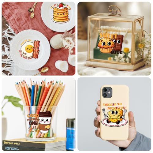 Peacoblue 18 Sheets Rub on Transfers for Crafts, Cute Breakfast Food 3.6"x3.9" UV DTF Cup Wraps Waterproof Cold Transfers Stickers for Wood Glass Metal Cup Tumblers Mirrors Mugs Home Decor - style: Cute Breakfast Food