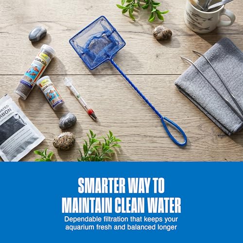 Penn-Plax Quick-Net Aquarium Fish Net - Fine Mesh, Vinyl-Covered Braided Handle - Small Aquarium Cleaning Tool for Gentle Fish Handling - Use in Freshwater & Saltwater Tanks