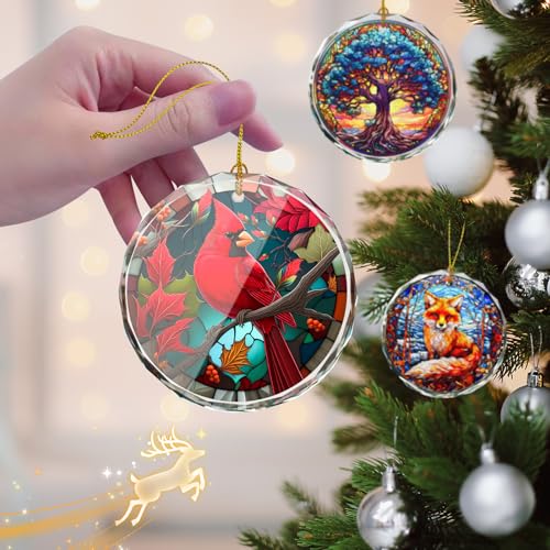 Cardinal Stained Glass Ornament - Christmas Tree Decorations, Cardinal Ornaments for Christmas Tree, Gift Exchange - color: Cardinal