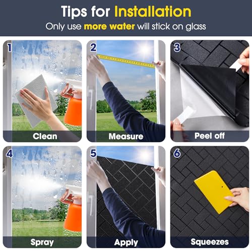 Coavas Total Blackout Window Privacy Film 100% Light Blocking & UV Protection, Static Cling Frosted Privacy Cover No Glue Heat Control Room Darkening Shade for Bedroom, Nursery, 17.5 x 118 inches - color: Blackout, size: 17.5 x 118 Inch