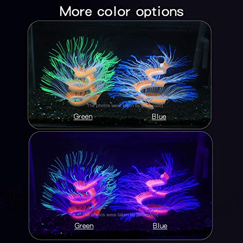 Soft Silica Gel Moves Naturally with Water Flow, Aquarium Decorations Glow in The Dark, Glowing Coral Ornaments for Fish Tank Decorations (Blue, Anemone) - color: Blue