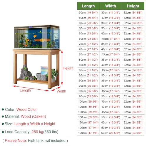 Fish Tank Stand,Oak Wood Fish Stand Cabinet - 2 Tier Heavy Duty Turtle/Reptile Holder, Display Rack for Home Storage, Multi-Functional Table Shelf for Aquarium & Reptile Care - color: A, size: 80x45cm(31 1/2"x17 3/4")
