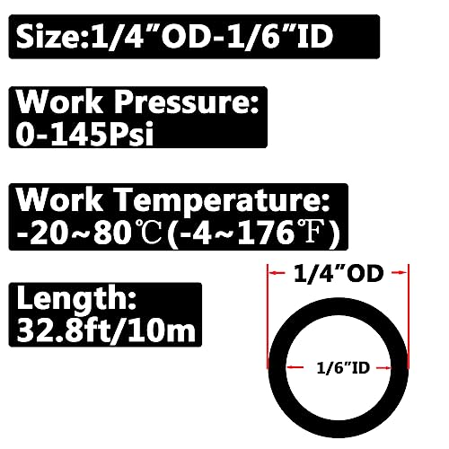 Pneumatic 1/4” OD Tubing 32.8Ft PU Air Tube Hose Pipe for Air Line or Water Transfer (1/4 inch 10M Black) - color: Black, size: 1/4"OD-32.8ft