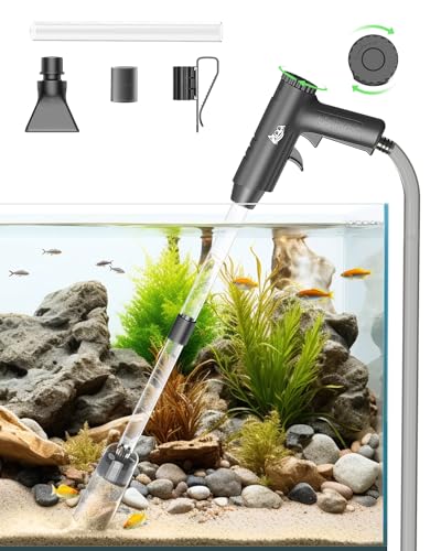 AQQA Aquarium Gravel Cleaner, 4-in-1 Upgrade Suction Power Manual Fish Tank Gravel Vacuum Cleaner Tools for Aquarium Water Changer with Water Flow Adjustment Use for Fish Tank Cleaning Gravel Sand