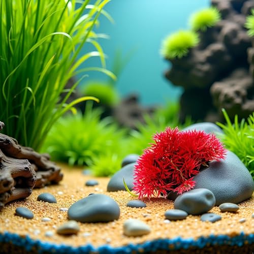 Red Artificial Flowers, Fake Flowers, Artificial Pine with Base Grass Fish Tank Ornament Aquatic Plant Landscape Decor, Aquarium Décor Plastic Plants