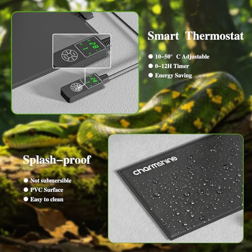 8 by 18-inch 25W Reptile Heating Pad Graphene with Temperature Control Reptile Tank Heat Pad Terrarium Under Tank Heater Mat for Snake Lizard Hermit Crab Reptiles Turtle Thermostat - size: 8"x18" 25W
