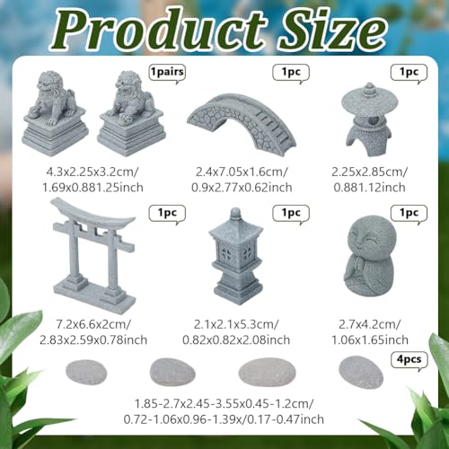 NBEADS 11Pcs 7 Styles Mini Zen Garden Accessories, Garden Decor Micro Landscape Fish Tank Lion Bridge Door Pagoda Figurines for Landscape Balcony Garden Fish Tank Decoration