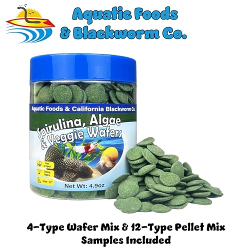 12mm - 1/2" Small Sinking Wafers of Spirulina, Algae & Veggies for Plecos, Catfish, Shrimp, Snails, Crabs, Crayfish, 12-Type Pellet Mix & 4-Type Wafer Mix Included..4.9oz Canister - size: 4.9 Ounce (Pack of 1)