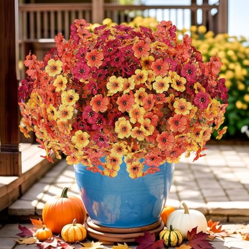 Artificial Flowers Fake Plants for Outdoors Spring Decoration, 13 Bundles Silk Realistic UV Resistant Faux Flowers for Outside Planter Porch Yard Patio Garden Home Indoor, Orange Mixed - color: Orange Mixed, size: Artificial Flowers(13 Pcs)
