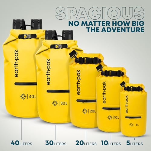 Earth Pak Waterproof Dry Bag with Zippered Pocket - Waterproof Dry Bag Backpack Keeps Gear Dry - color: Yellow, size: 20L