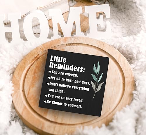 SRADMO Inspirational Little Reminders Wood Box Sign Desk Decor, Inspirational Desk Decor, College Motivational Positive Affirmation Gifts Box Sign For Office Home Dorm Tabletop Shelf Decoration(Black) - color: black, size: 5″×5″