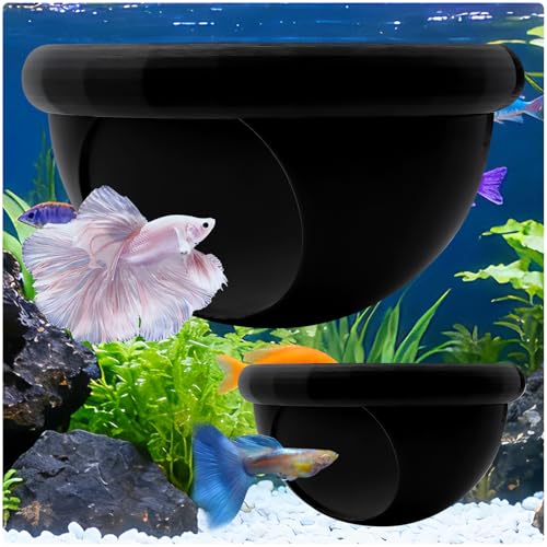 2 Pcs Floating Betta Hide & Shrimp Cave – All-in-One Aquarium Hammock, Aquarium Floating Betta Fish Skins, 3D Printed Feeding and Resting Shelter for Small Shrimp - color: Black