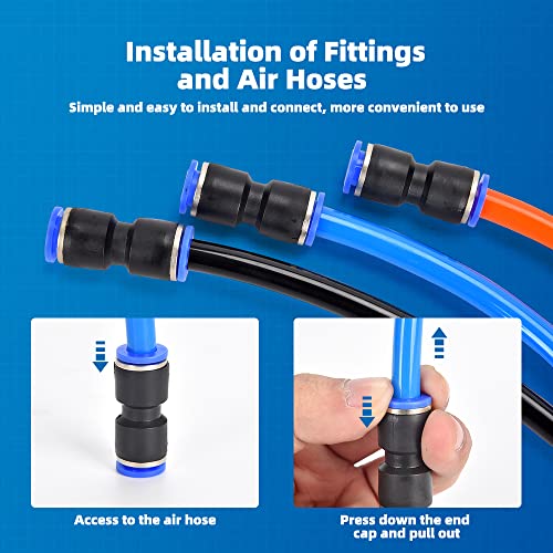 60Pcs Quick Connect Air Hose Fittings 4/6/8/10/12 mm Quick Release Pneumatic Push to Connect Fittings Kit Air Line Fittings for 5/32 1/4 5/16 3/8 1/2 inch Tube