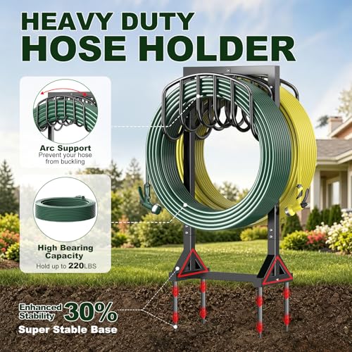 HeroicLion Garden Hose Holder Holds 2 x 151FT Hoses, Heavy-Duty Metal Freestanding Hose Stand Hanger with Stable Base, Rustproof Double Water Hose Holders for Outside Yard Lawn Farm, Black - color: Black-36.6 inch Height