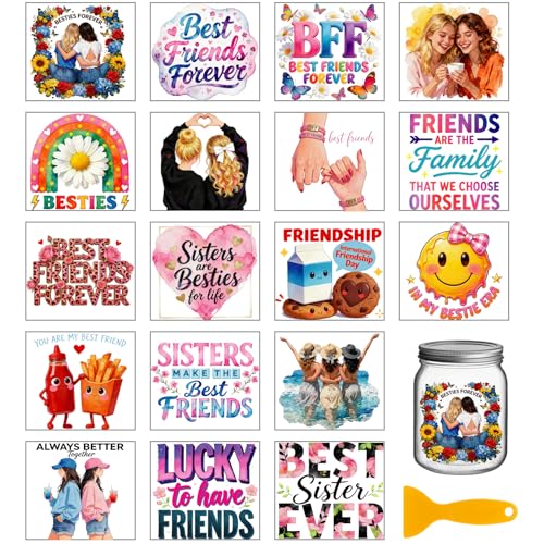 GLOBLELAND 18 Sheets Best Friend Transfer Stickers 3.9x3.6 Inch Best Sister Colorful Transfer Decal Friendship Text Rub on Transfer for Cup Decal Vase Glass Art Crafts Decorations - style: Best Friend