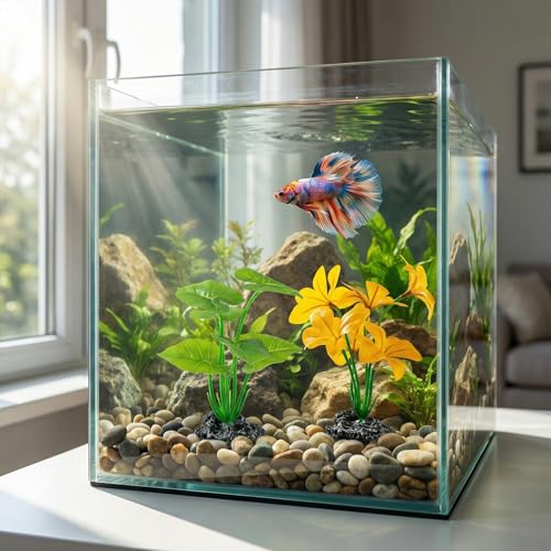 Aquarium Decor Plants, 6 inch Betta Leaf Hammock, Fish Tank Decorations Artificial Plastic Plants for Reptile, Fish Tank Accessories 2 Pack - color: Greenyellow