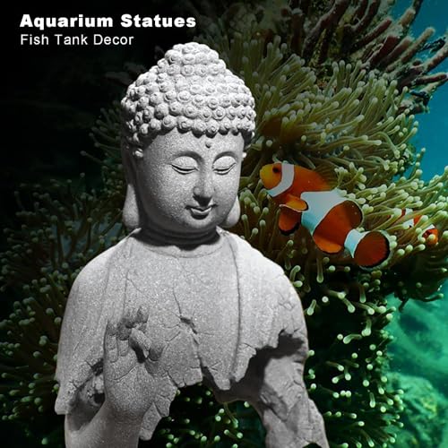 Sandstone Aquarium Buddha Statue - Waterproof Meditating Zen Fish Tank Decor for Freshwater Saltwater Tanks, Feng Shui Ornament for Garden, Desktop, Home Indoor Outdoor Spiritual Accents - size: 6.30"L x 4.92"W x 8.46"H