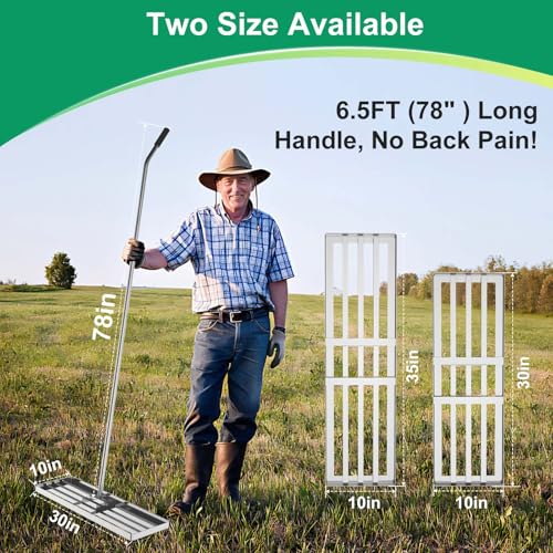 30"x10" Lawn Leveling Rake, Heavy Duty 304 Stainless Steel Lawn Leveler w/ 6.5ft Ergonomic Handle, Effort Saving Soil Tool for Dirt, Sand, Compost, Topdressing & Garden - style: 30x10inch-6.5FT