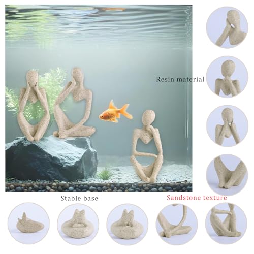 3 Pcs Fish Aquarium Decor Ornaments Minimalist Sandstone Thinker Statue Fish Tank Decorations Small Accessories Resin Abstract Home Decor Fish Toy for Betta Cichlid Goldfish Shrimps Hermit Crabs - color: 3 Pcs Thinker Statue