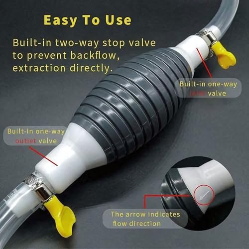 High Flow Siphon Hand Pump Portable Manual Car Fuel Transfer Pump for Gas Gasoline Petrol Diesel Oil Liquid Water Fish Tank with 1M Siphon Hose