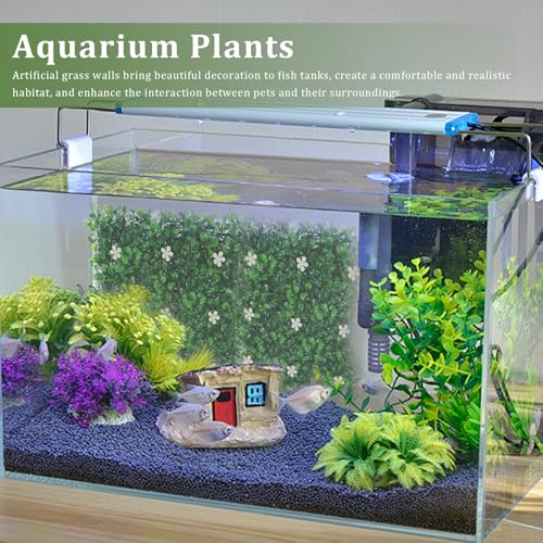 2 Pcs Hermit Crab Climbing Toys, 10 x 10 Inch Faux Grass Mat Climbing Wall for Gecko Lizard Reptile, Plastic Fake Turf Aquarium Plants for Saltwater Freshwater Tropical Fish Tank Decoration