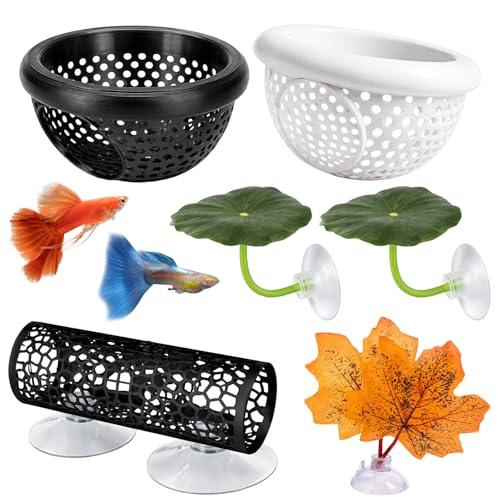 CZFDHP Betta Hammock, Floating Betta Hide, 6 PCS Fish Tank Decorations with Aquarium Plants, Betta Fish Tank Accessories for Resting and Hiding, Multi-Functional Play Spaces with Leaf Pads and Tunnel