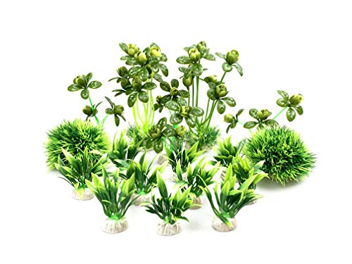 Artificial Green Water Plants Flower Set 18 Pcs, Fish Tank Aquarium Decorations, Made of Soft Plastic