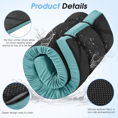 CYMULA 3 Inch Memory Foam Camping Pad, Camping Essentials Roll Up Floor Mat for Car Camping, Cot, Tent, Truck, Travel and Guest Use, Non-Slip Waterproof Bottom, Removable Cover - color: LAKE BLUE, size: Small Cot:63*25*3