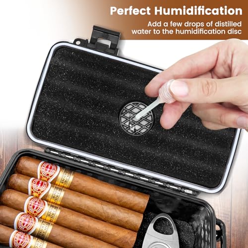 Flauno Travel Humidor - Portable Case Kit with Lighter (Without Gas), Cutter, Holder, Humidifier & Dropper, Waterproof, Crushproof, Airtight Seal (Holds up to 15 Cigars) - size: Holds up to 15 Cigars with Cigar Lighter