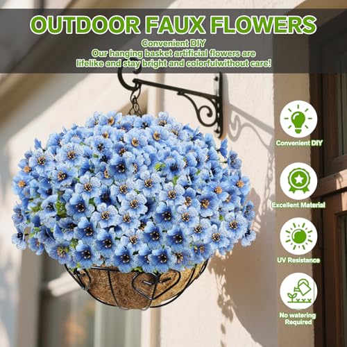 Artificial Flowers Fake Plants for Outdoors Spring Decoration, 13Bundles Silk Realistic UV Resistant Faux Flowers for Outside Planter Porch Yard Patio Garden Home Indoor, Blue - color: Blue, size: Artificial Flowers(13 Pcs)