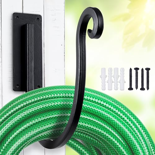 Hose Holder Wall Mount （Metal/8-Inch） Heavy-Duty Garden Hose Hanger Outdoor, Hand-Forged Hose Rack Mount - color: A-1PC