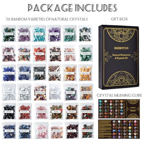 Polished Healing Crystal Chips Stones Set, 36 Different Natural Gemstone Types, 2.5 lbs 0.3" Tumbled Decorative Rocks Collection for Chakra, Meditation, Reiki, Crafts - color: Mixed Crystals - 36 Types, size: 0.3"