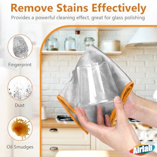 Glass Polishing Cloth Streak Free Miracle Microfiber Cleaning Cloth Lint Free Cleaning Rags for Glasses Kitchen Dish Mirrors Easy Clean, Pack of 6, 12" x 12", Sliver-Orange - color: Sliver-orange, Pack of 6