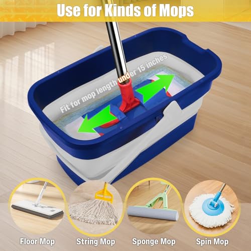 Collapsible Mop Bucket for Cleaning with Handle, Silicone Square Wash Bucket for Windows Cleaning Car Washing,Cleaning Supplies Organizer Plastic Water Bucket - color: Blue