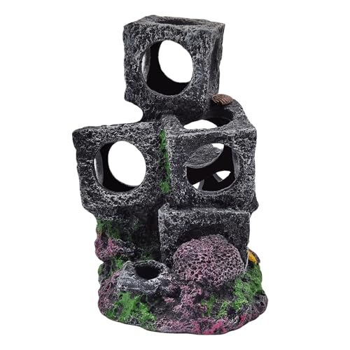 Aquarium Decorations, Aquarium Block Decorative Accessories Ideal for Aquatic Pets, Betta Fish, Shrimp, and More Provides Play, Rest, and Hiding Spots