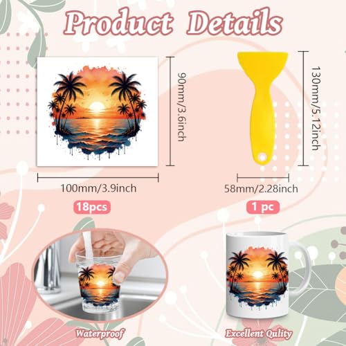 Peacoblue 18 Sheets Rub on Transfers for Crafts, Seaside Summer Scenery 3.6"x3.9" UV DTF Cup Wraps Waterproof Cold Transfers Stickers for Wood Glass Metal Cup Tumblers Mirrors Mugs Home Decor - style: Seaside Summer Scenery