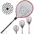 All Metal Telescoping Rubber Fishing Net with Handle Length: 59" Depth:19.7" Hoop: 26"x18" Large Silicone Fish Landing Net Pier/Kayak/Fishpond/Saltwater/Salmon Extendable Fishing Gear - color: Red