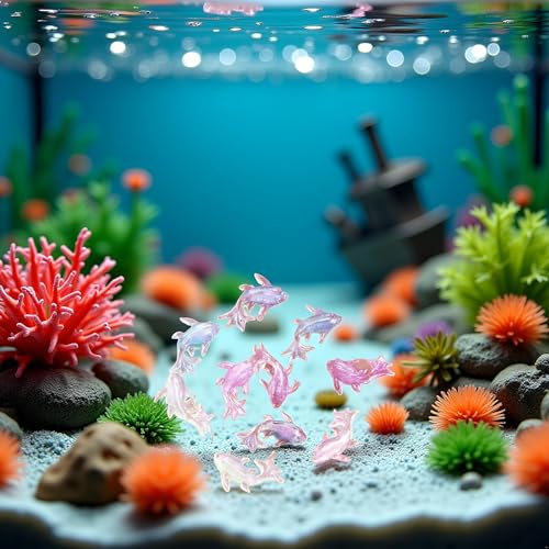 200Pcs Multicolour Cute Mini Shiny Miniature Resin Goldfish Figurines, DIY Terrarium Crafts Ornament Accessories, Mini Gardens Decor, Fairy Garden Accessories Ornament, Garden Sculptures and Statues