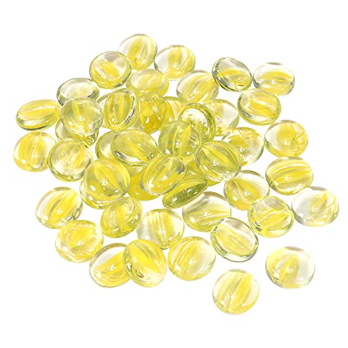 MECCANIXITY Decorative Flat Glass Marbles 17-19mm Rock Vase Filler Beads Pebbles Petal Yellow for Fish Tank Table Scatter Decor, 100 Pcs - color: Yellow