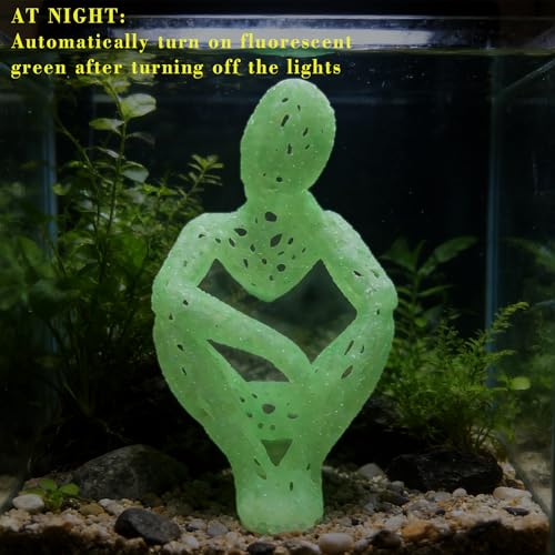 Shrimp Hide Cave for Aquarium - Luminous Shrimp Cave & Sculpture, 3D Printed White Fish Tank Accessories Decorations, Safe Shelter for Shrimps/Betta/Turtles, Mini Art Statue (White/Glowing Green) - color: White/Glowing Green